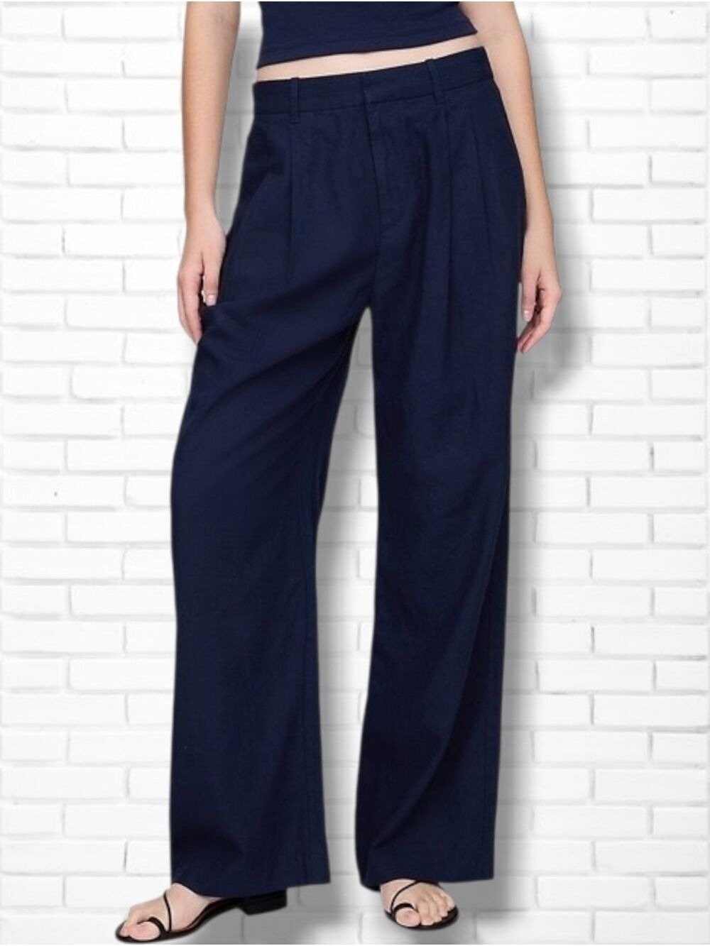 GAP Pleated High Rise Linen-Blend Wide Leg Trouser Pants Size 8/29 R